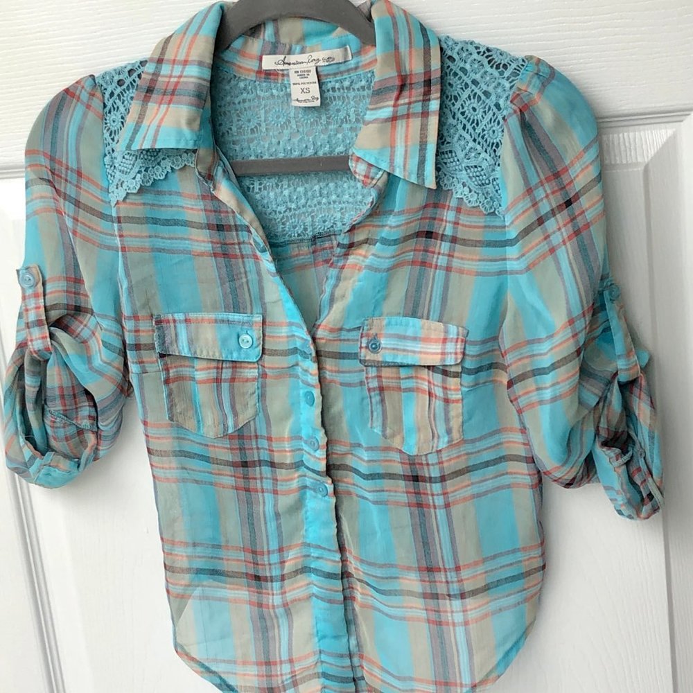 American Rag Sheer Tie-Front Button Down Crop Top